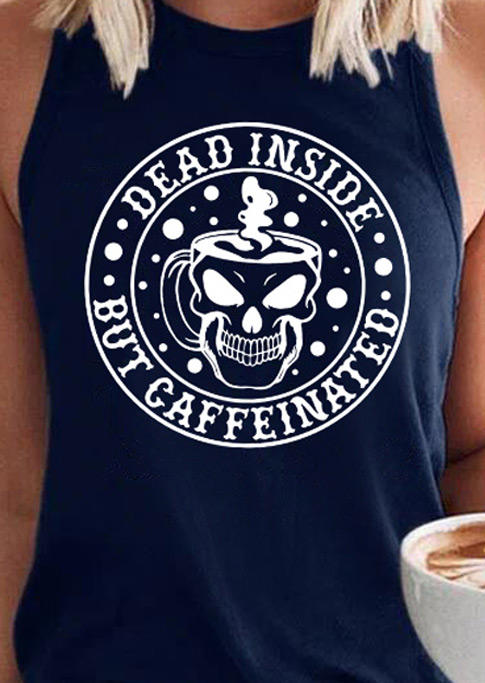 

Tank Tops Dead Inside But Caffeinated Skull Casual Tank Top in Navy Blue. Size