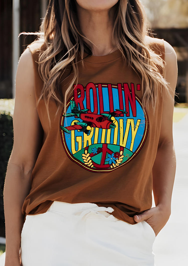 

Tank Tops Rollin' Groovy Graphic Tank Top in Brown. Size: L,M,,XL