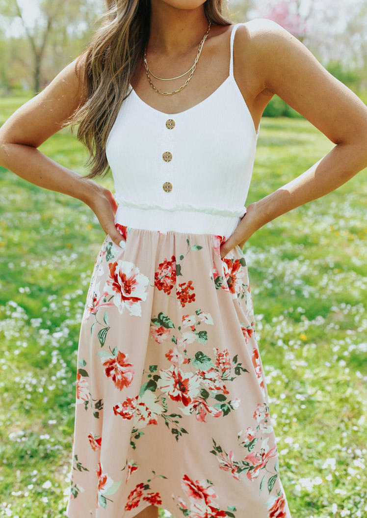 

Mini Dresses Floral Button Spaghetti Strap Mini Dress in White. Size: ,XL