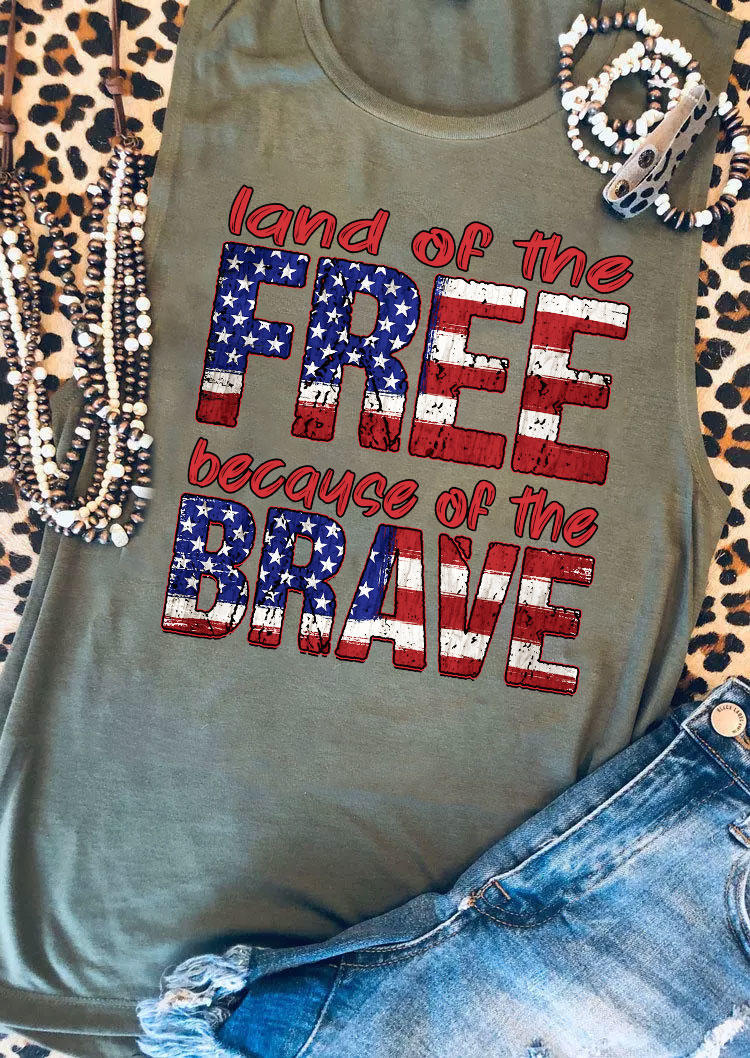 Tank Tops Land Of The Free Because Of The Brave Tank Top - Army Green in Green. Size: M