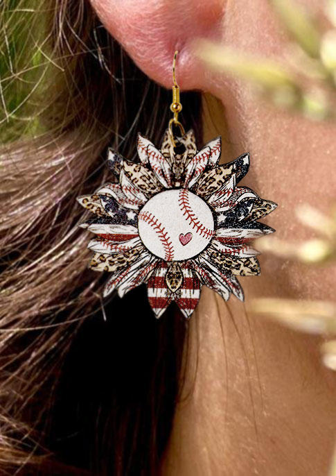 

Earrings Baseball Sunflower Leopard American Flag Earrings in Multicolor. Size