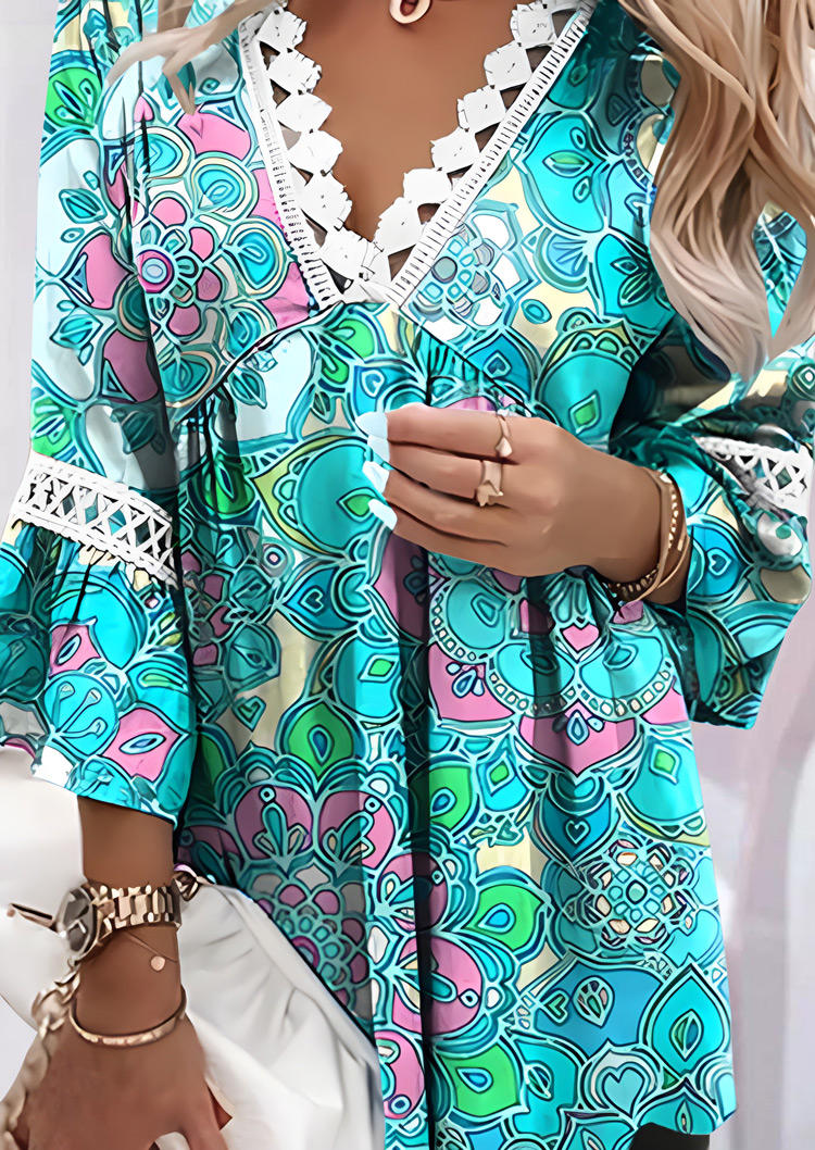 

Blouses Floral Lace V-Neck Blouse in Multicolor. Size