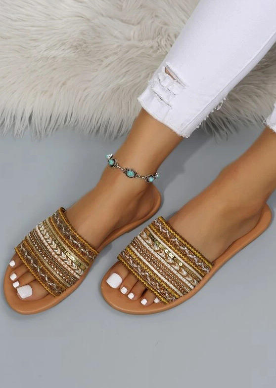 

Slippers Ethnic Sequined Flat Slippers in Light Brown. Size: ,38,41