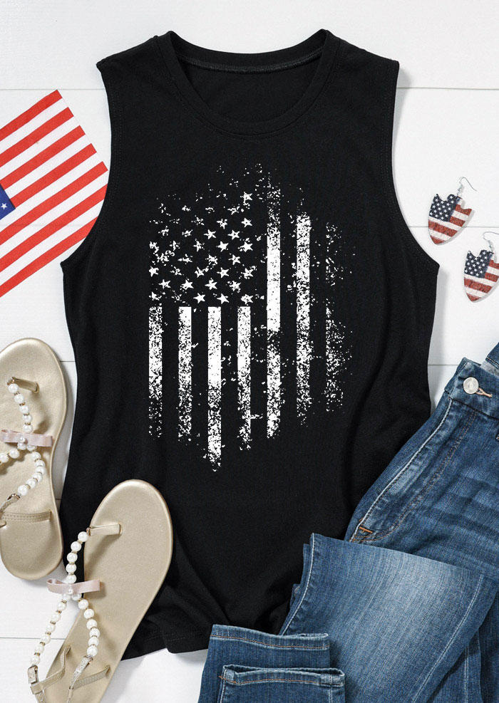 

Tank Tops American Flag O-Neck Tank Top in Black. Size
