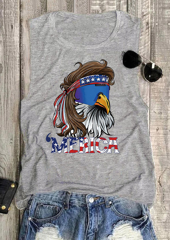 Tank Tops American Flag 'Merica Eagle Casual Tank Top in Gray. Size: XL