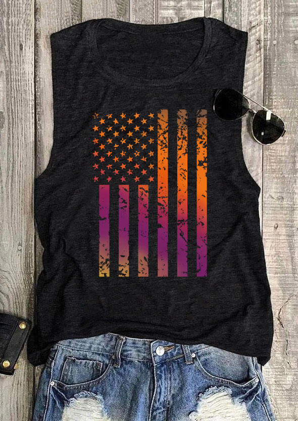 

Tank Tops American Flag Gradient O-Neck Tank Top in Black. Size