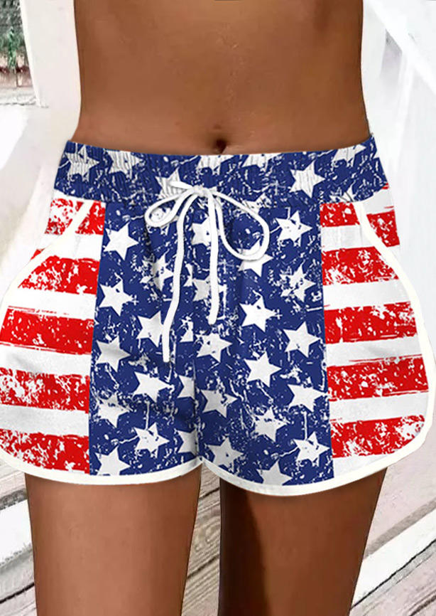 Shorts American Flag Pocket Drawstring Shorts in Blue. Size: M,S