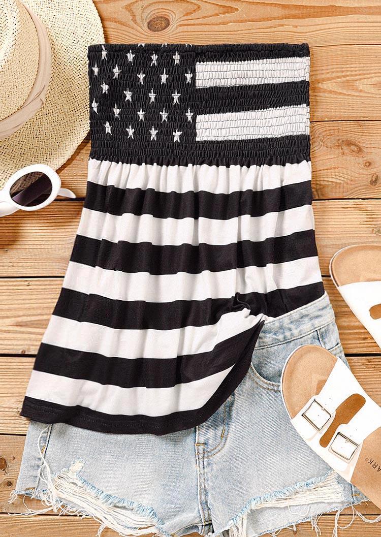 

Tank Tops American Flag Smocked Strapless Bandeau Tank Top in Multicolor. Size
