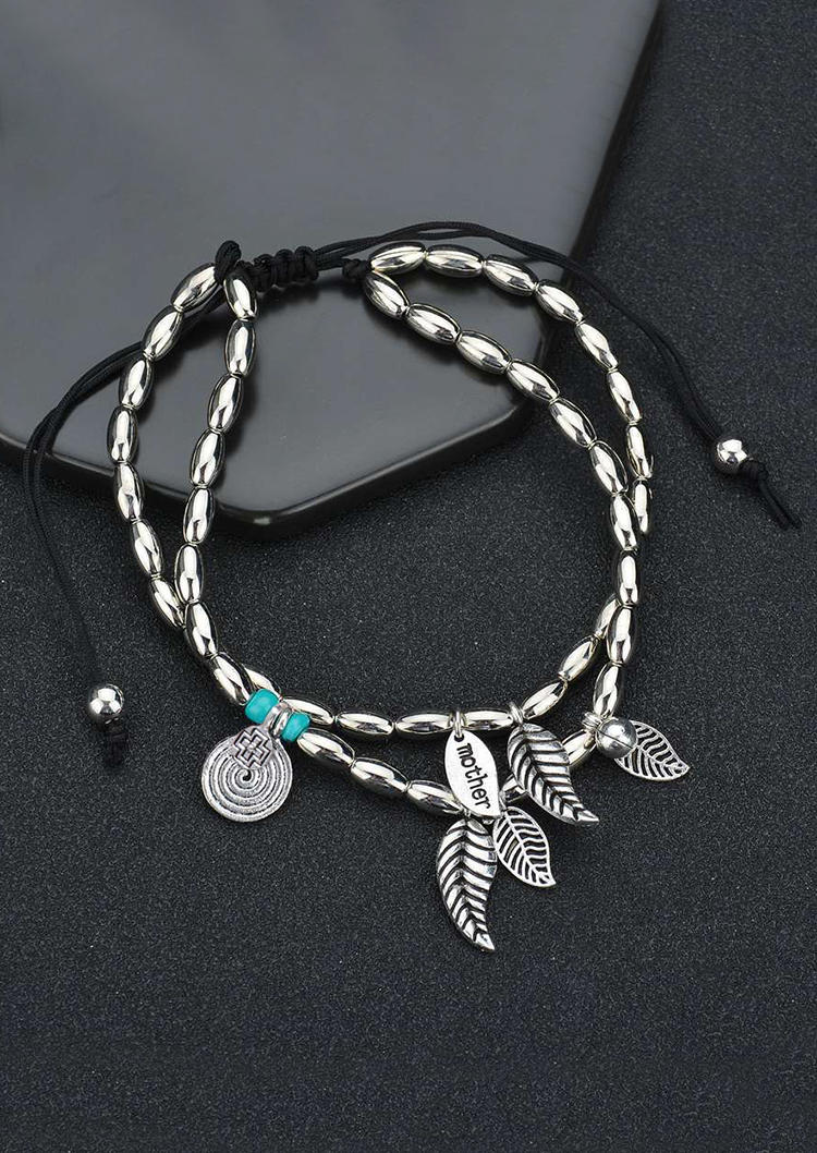 Body Jewelry Double-Layered Mother Cross Leaf Alloy Anklet in Silver. Size: One Size