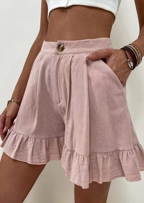 

Shorts Ruffled Button Pocket High Waist Shorts in Pink. Size