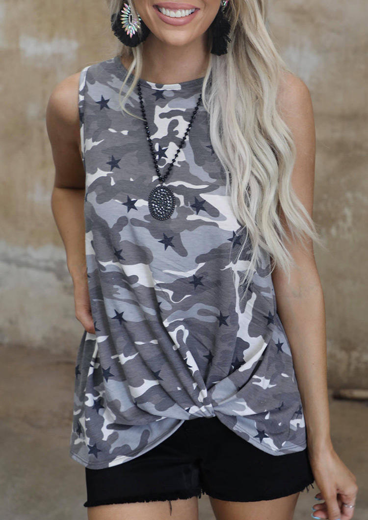 

Tank Tops Camouflage Star Twist O-Neck Tank Top in Multicolor. Size