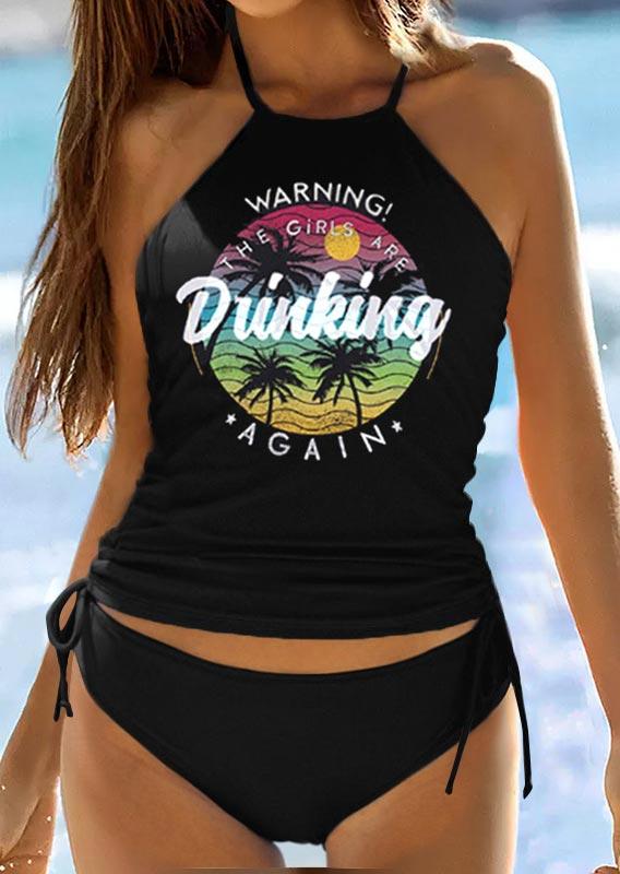 

Tankinis Warning The Girls Are Drinking Again Tankini Set in Black. Size: ,M,L,XL