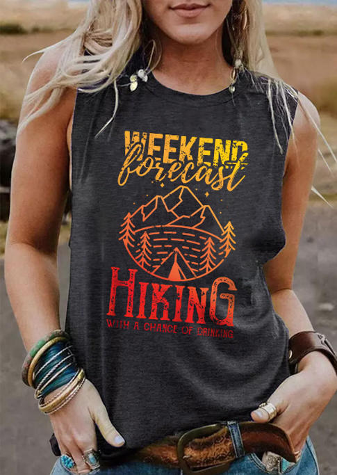 Tank Tops Weekend Forecast Hiking With A Chance Of Drinking Gradient Tank Top - Dark Grey in Gray. Size: S