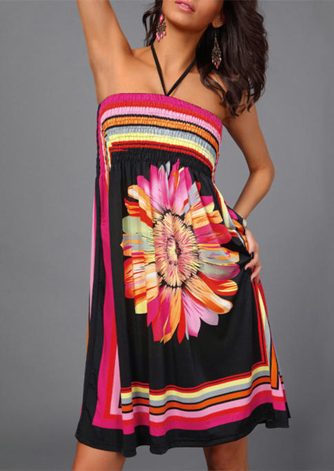

Mini Dresses Floral Smocked Halter Mini Dress in Multicolor. Size
