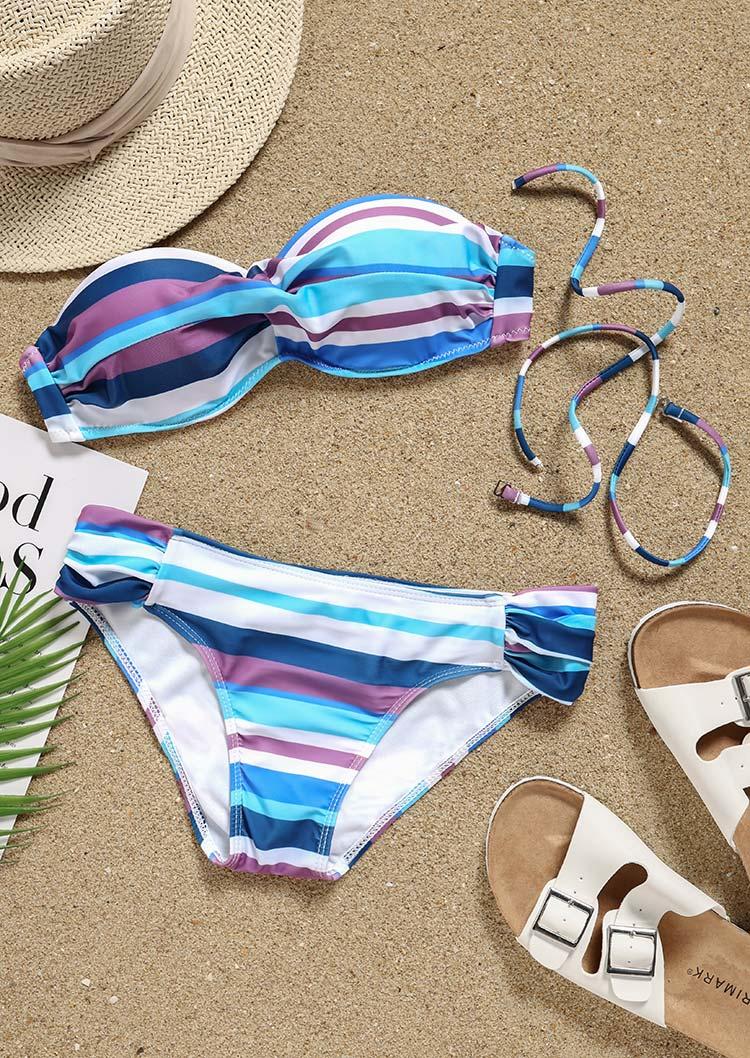 

Bikini Sets Colorful Striped Convertible Strapless Bikini Set in Stripe. Size: ,M,L,XL