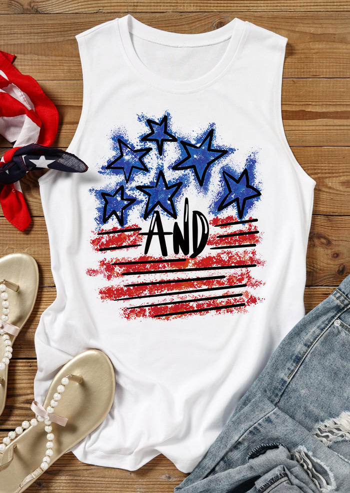 Tank Tops And American Flag O-Neck Tank Top in White. Size: S