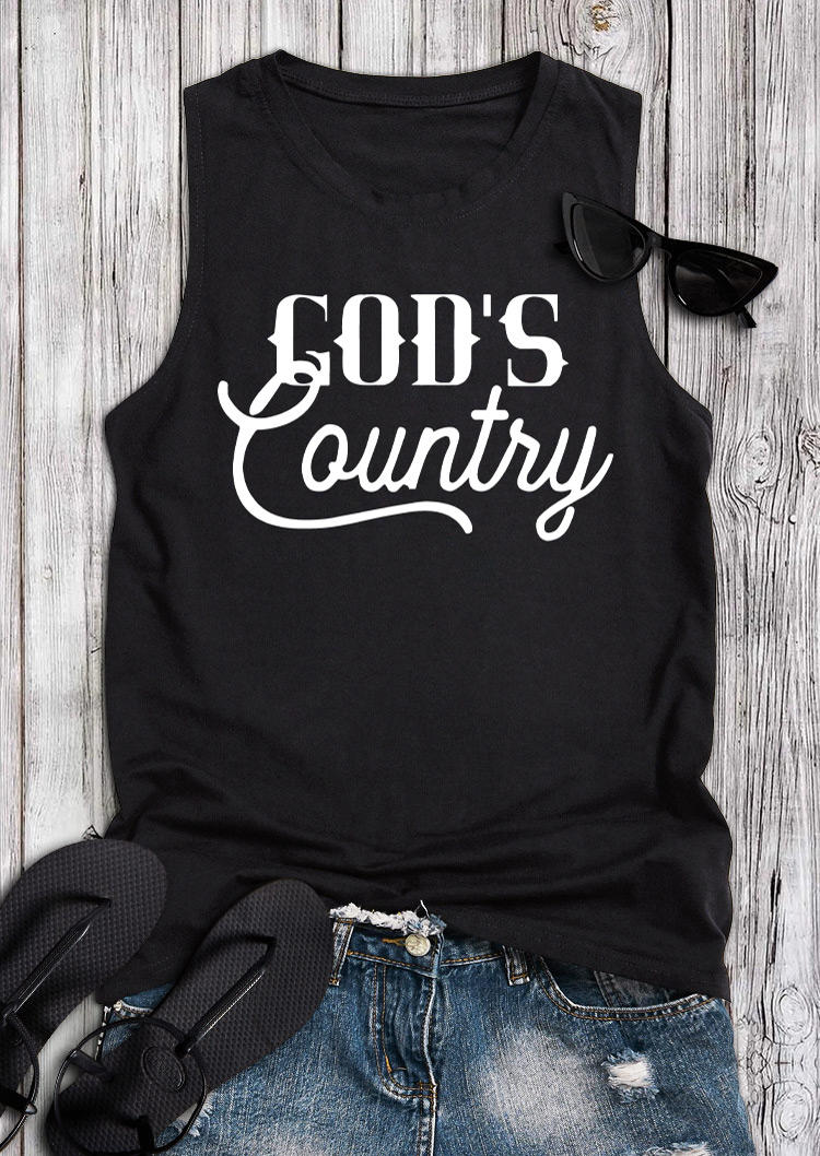 Tank Tops God's Country O-Neck Casual Tank Top in Black. Size: S,M,L,XL