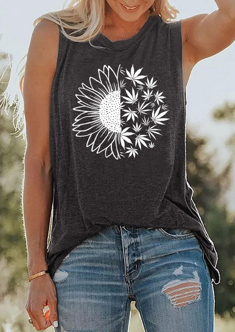 

Tank Tops Sunflower O-Neck Casual Tank Top in Dark Grey. Size