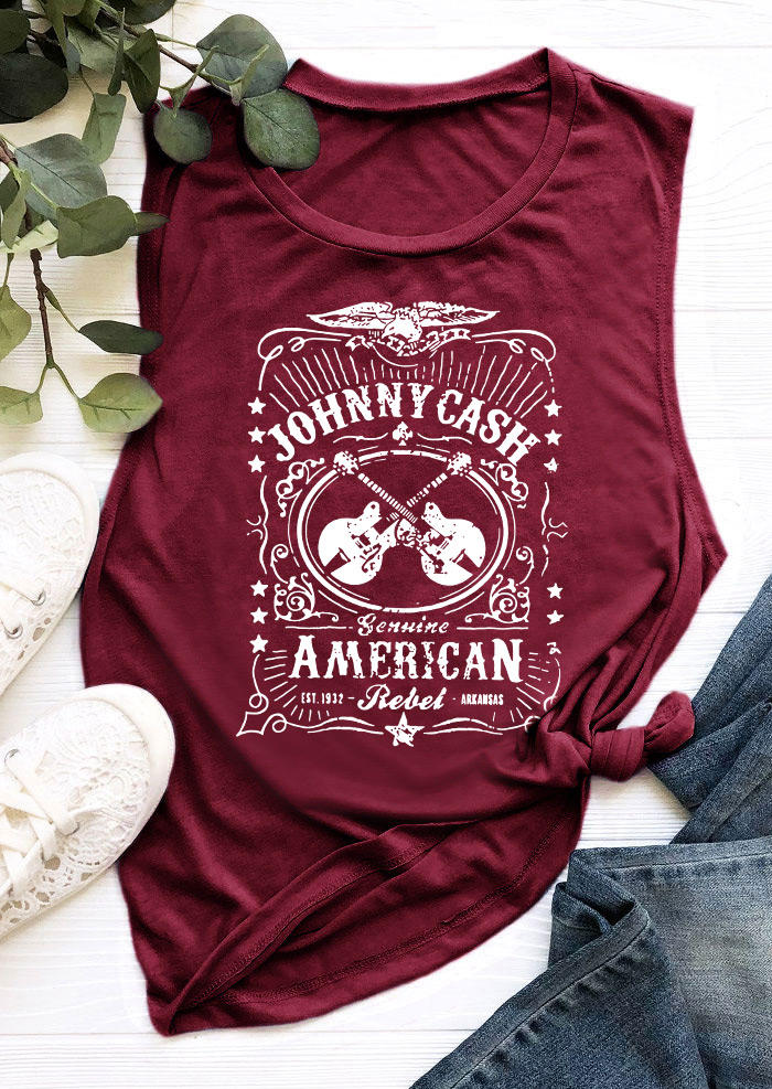 

Tank Tops Johnny Cash Graphic Casual Tank Top in Burgundy. Size