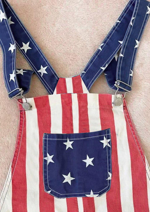 Jumpsuits & Rompers American Flag Pocket Overall Romper in Blue. Size: S