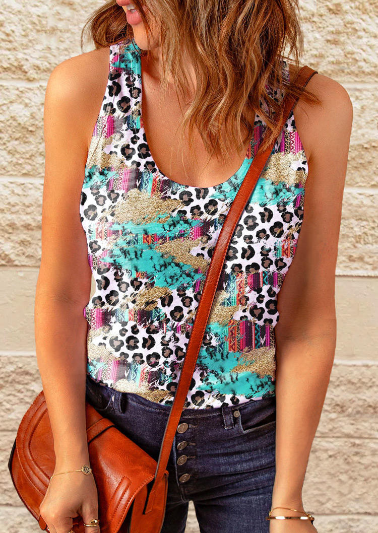 

Tank Tops Leopard O-Neck Racerback Tank Top in Multicolor. Size