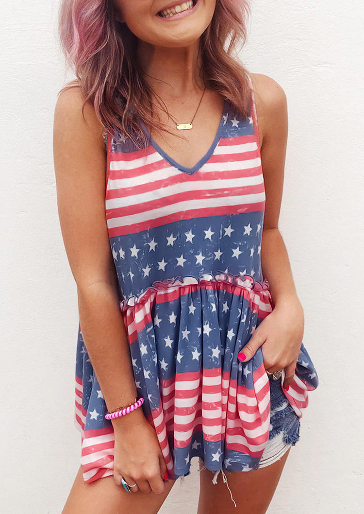 American Flag Ruffled Casual Tank