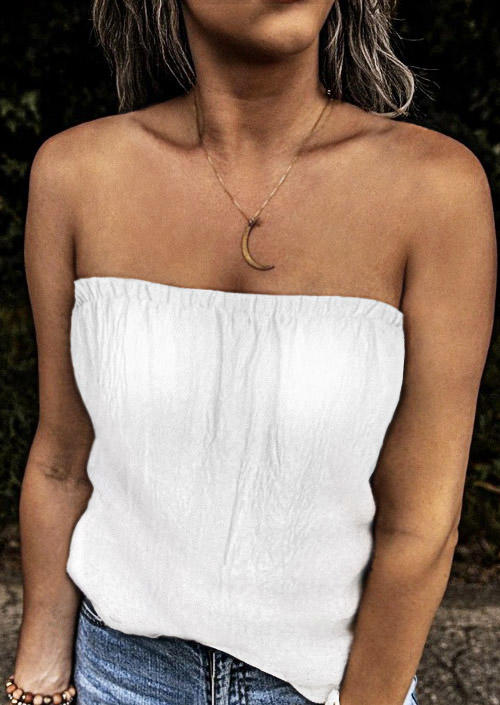 Tank Tops Hollow Out Strapless Bandeau Tank Top in White. Size: S,M,L,XL