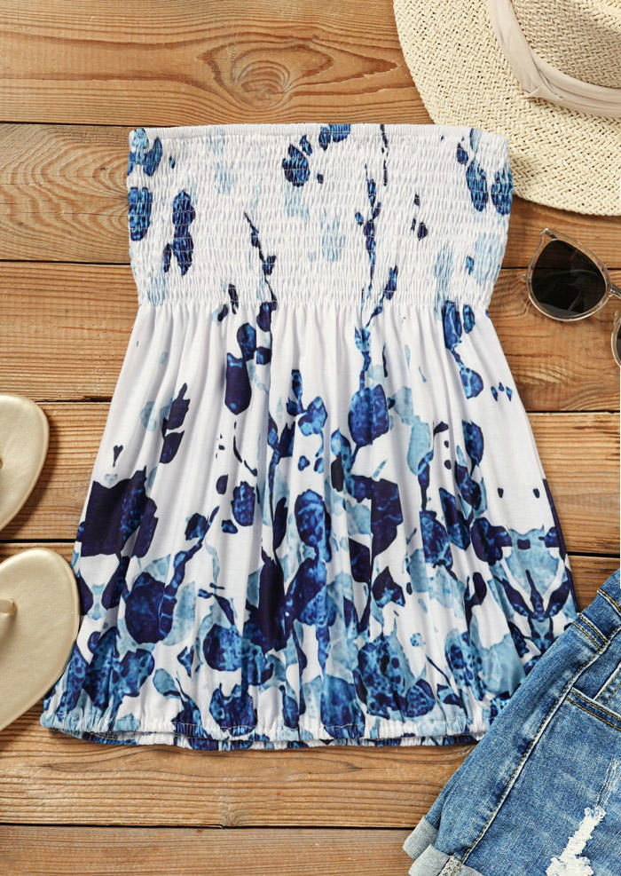 

Tank Tops Floral Smocked Strapless Bandeau Tank Top in White. Size