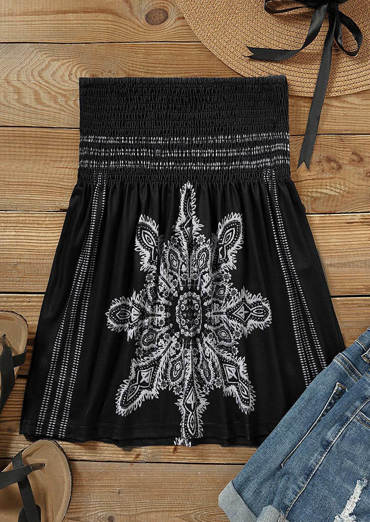 

Tank Tops Floral Floral Smocked Strapless Bandeau Tank Top in Black. Size