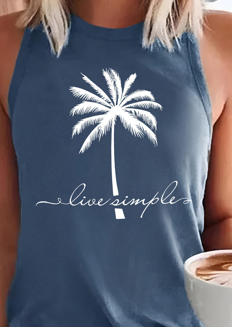 Tank Tops Live Simple Coconut Tree Tank Top in Blue. Size: 3XL