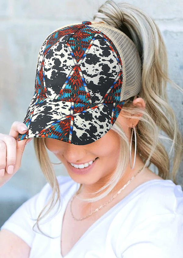 

Hats Cow Geometric Mesh Splicing Criss-Cross Baseball Cap in Multicolor. Size