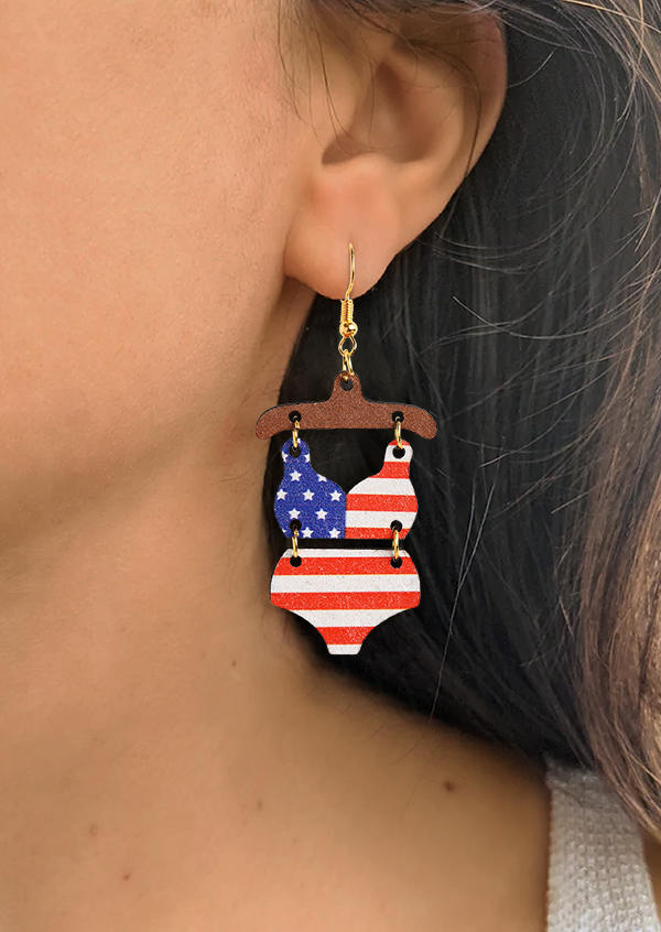 

Earrings American Flag Bikini Wooden Earrings in Multicolor. Size