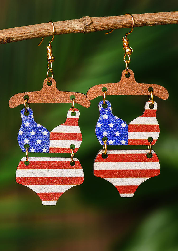 American Flag Bikini Wooden Earrings