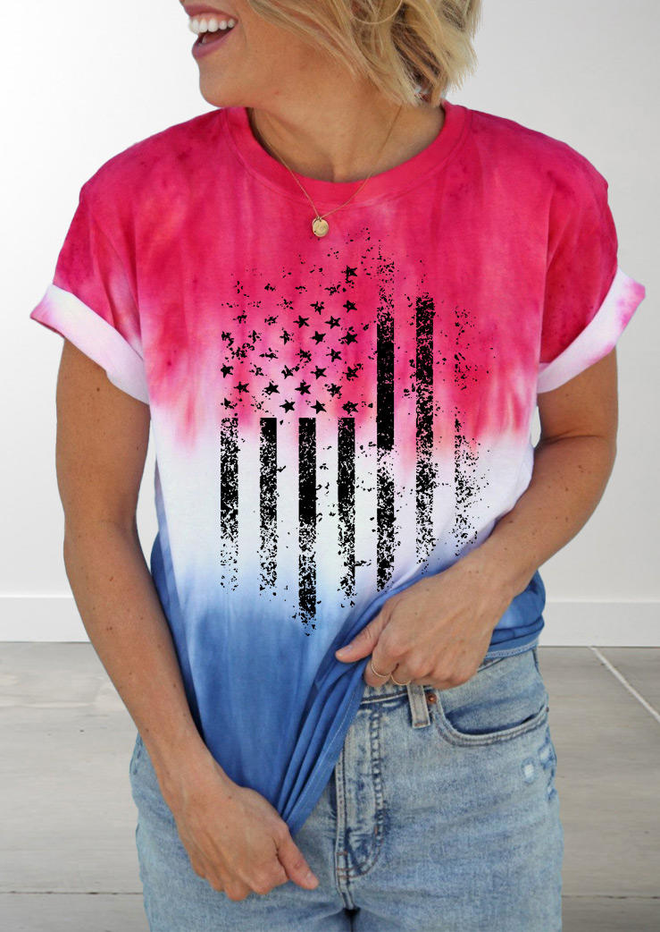 

T-shirts Tees Tie Dye American Flag O-Neck T-Shirt Tee in Multicolor. Size: ,M,L,XL