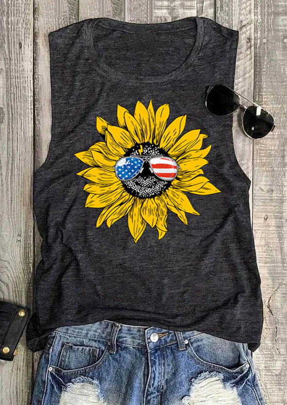 

Tank Tops Sunflower American Flag Glasses Hippie Tank Top - Dark Grey in Gray. Size