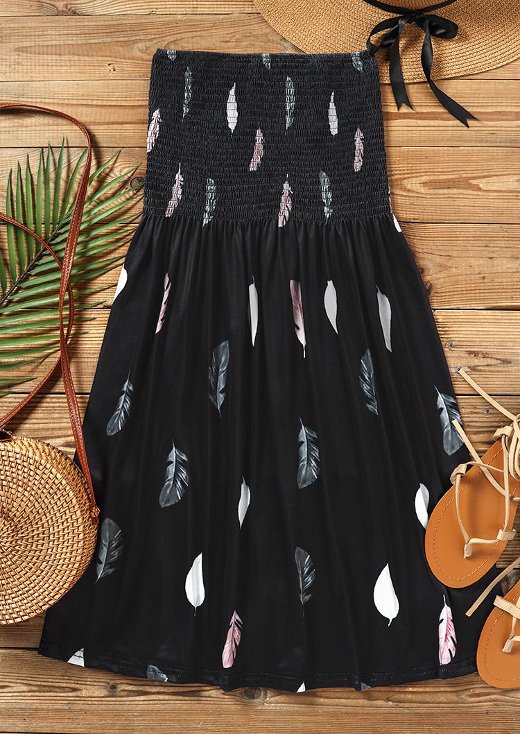 Mini Dresses Feather Smocked Strapless Bandeau Mini Dress in Black. Size: S,XL