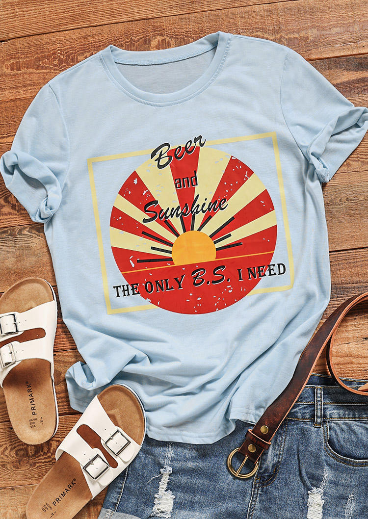 The Only B.S. I Need Beer And Sunshine T-Shirt Tee - Light Blue