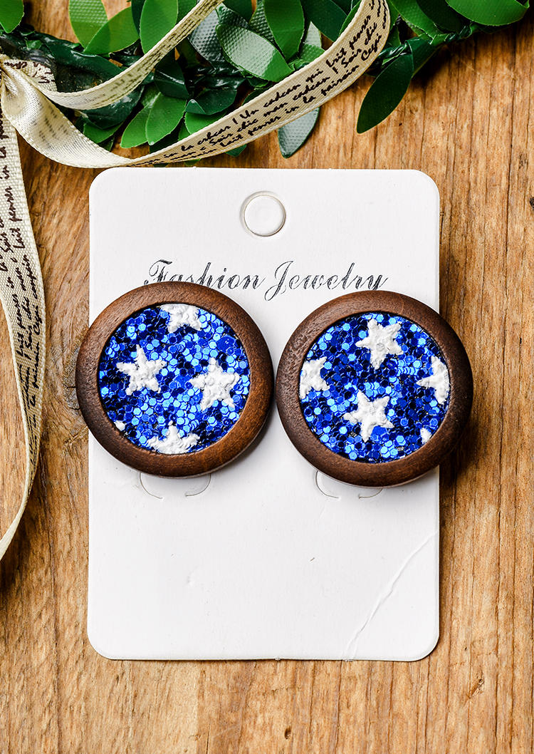 

Earrings Sequined Star Round Wooden Stud Earrings in Blue. Size