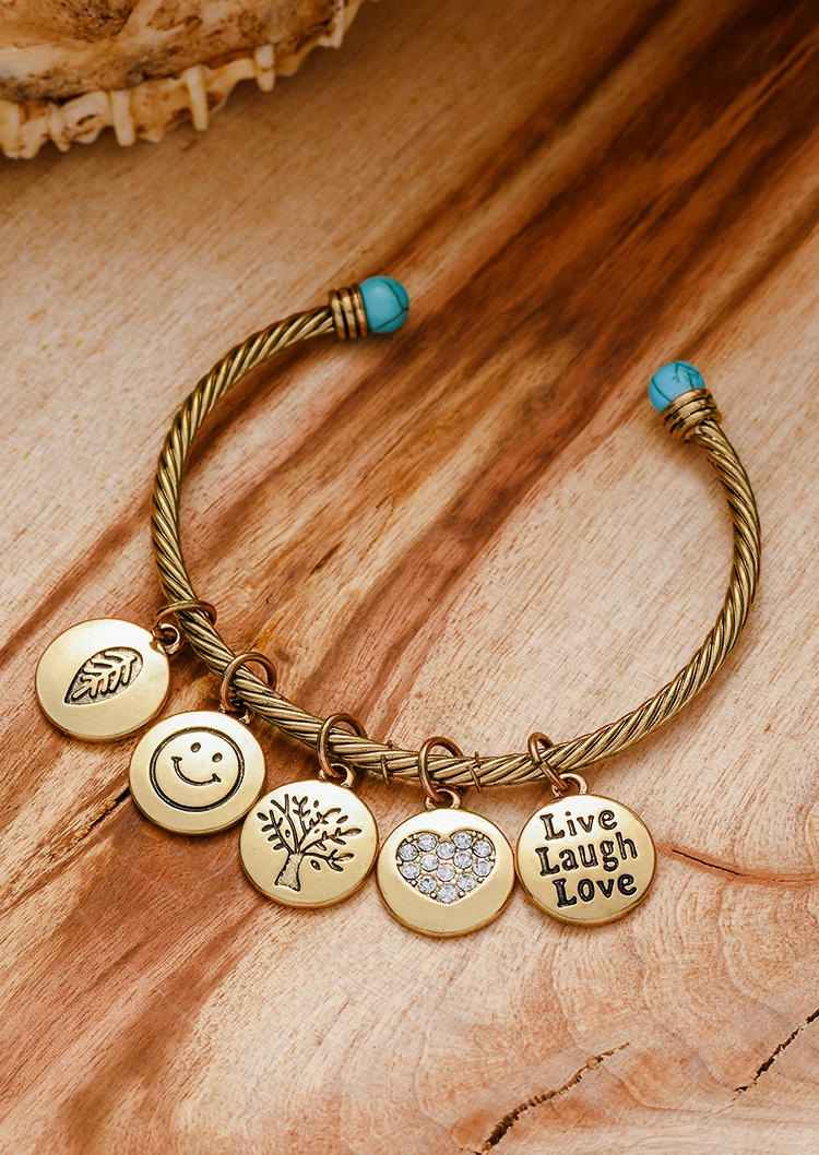 

Bracelet Tree Leaf Live Laugh Love Turquoise Bracelet in Gold. Size
