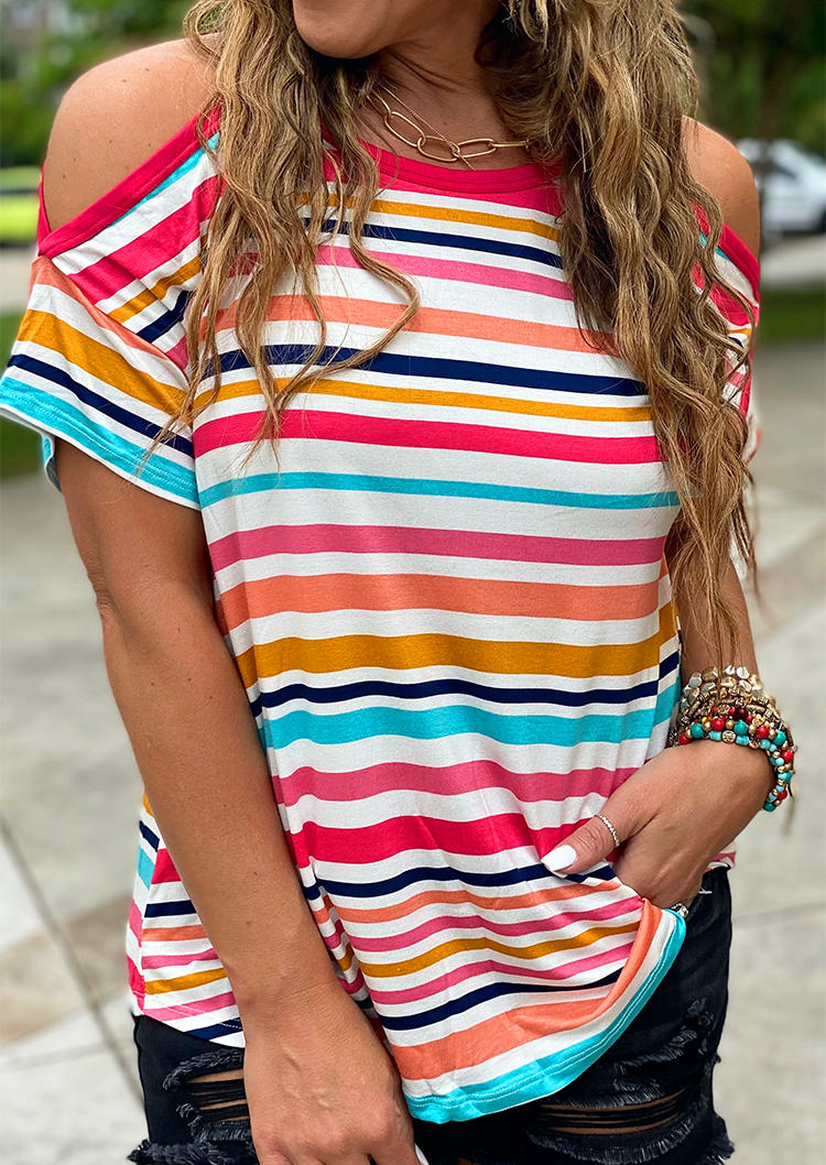 Colorful Striped Cold Shoulder Blouse