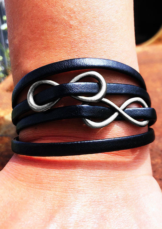 

Bracelet Double Infinite PU Leather Multi-Layered Bracelet in Silver. Size