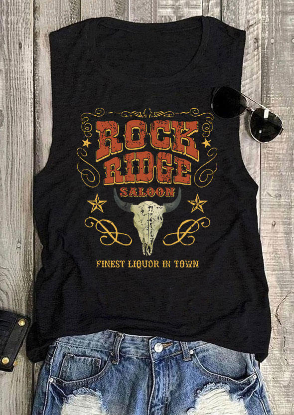 

Tank Tops Rock Ridge Saloon Steer Skull Tank Top in Black. Size: ,M