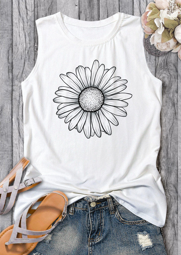 

Tank Tops Daisy O-Neck Casual Tank Top in White. Size