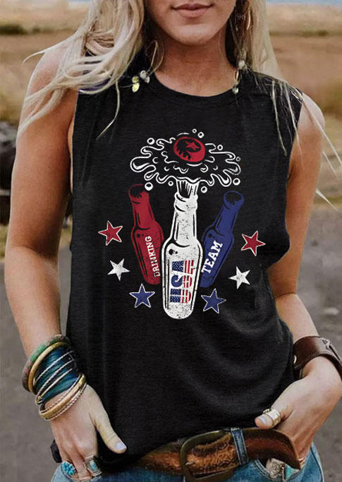 USA Drinking Team Funny Tank - Black