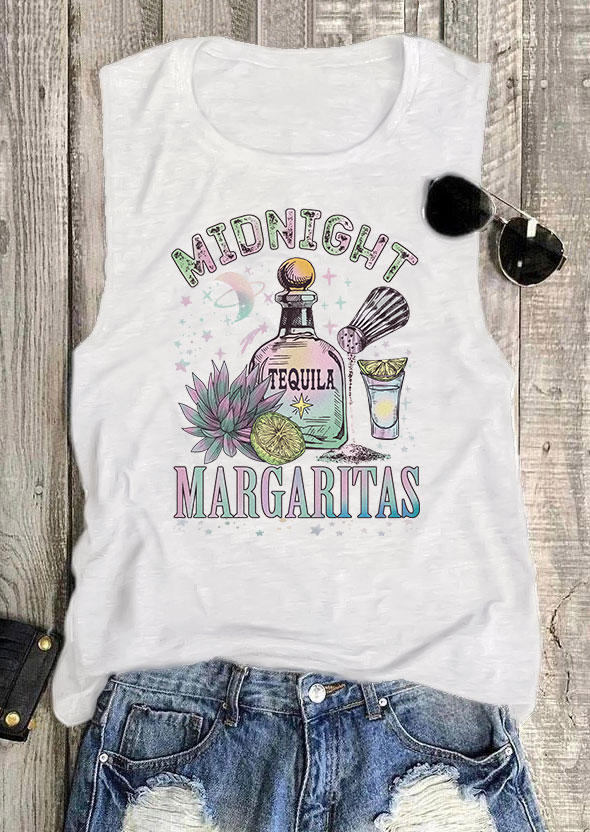 

Tank Tops Midnight Margaritas O-Neck Casual Tank Top in White. Size