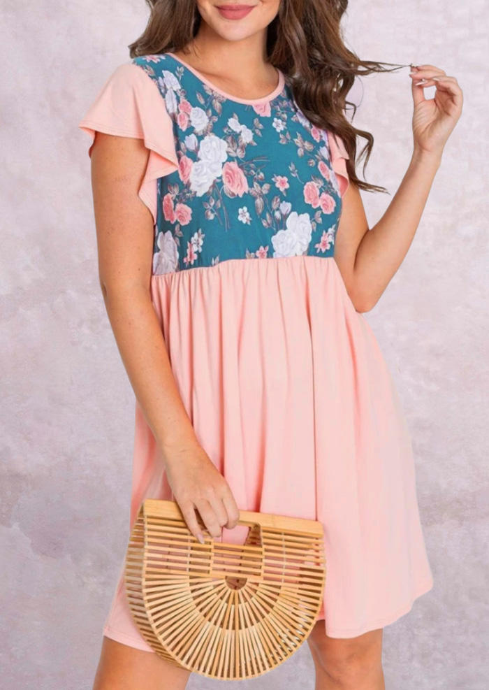 

Mini Dresses Floral Ruffled Cap Sleeve Mini Dress in Pink. Size: ,M,L,XL