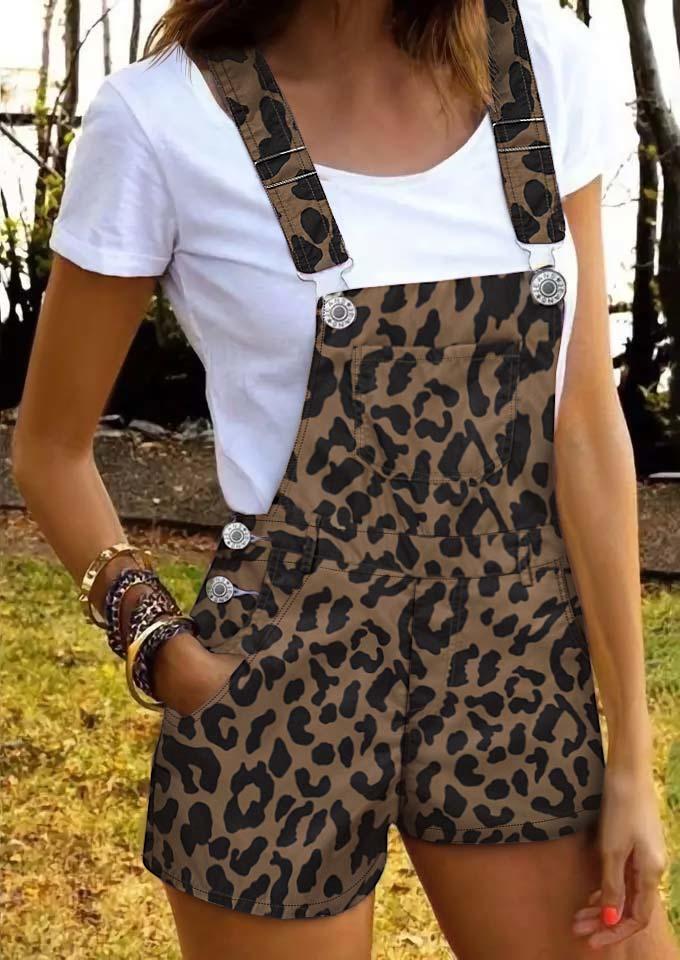

Jumpsuits & Rompers Leopard Pocket Button Overall Romper in Multicolor. Size