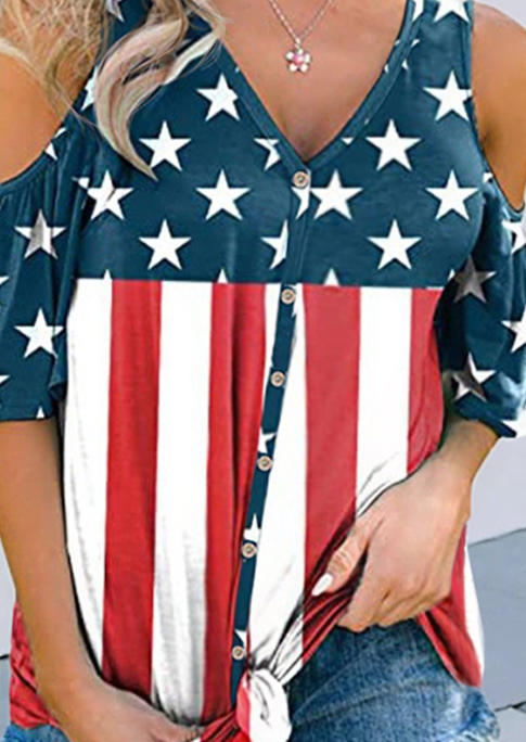 Blouses American Flag Button Cold Shoulder Blouse in Multicolor. Size: S