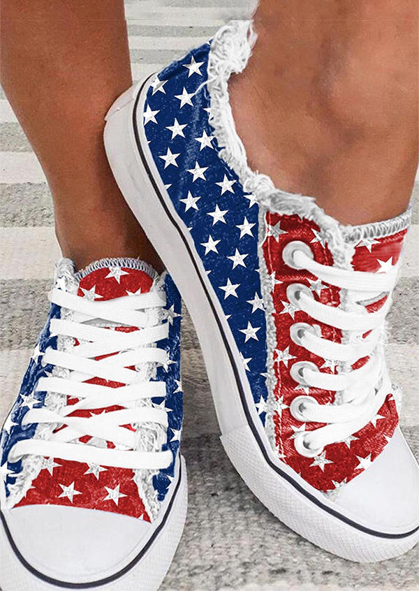 Sneakers American Flag Lace Up Flat Sneakers in Multicolor. Size: 37,38