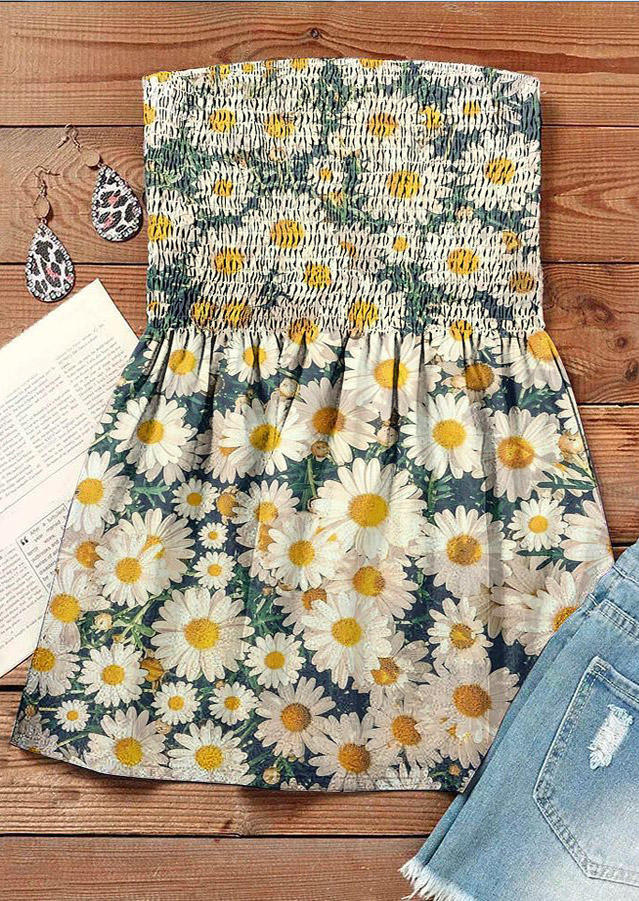 

Tank Tops Daisy Smocked Strapless Bandeau Tank Top in Multicolor. Size
